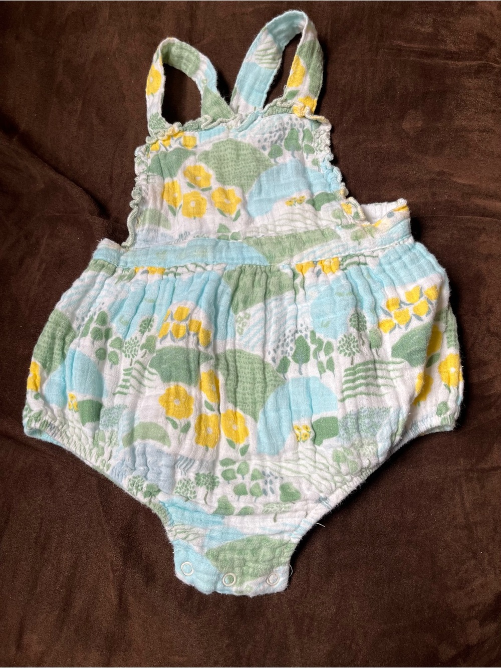 Angel Dear Baby Floral Muslin Romper - Yellow, Green, Light Blue